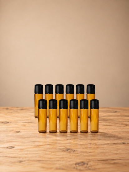 Aplicador Frasco Roll On de 10ml Con Canica Metálica Vidrio Ámbar 12 Piezas