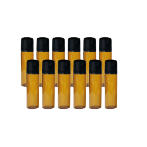 Aplicador Frasco Roll On de 10ml Con Canica Metálica Vidrio Ámbar 12 Piezas